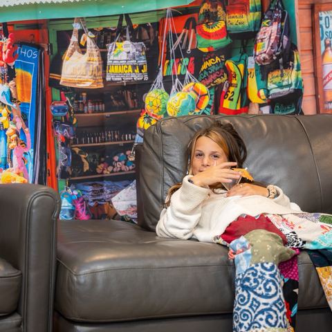 Content youngster at close of day